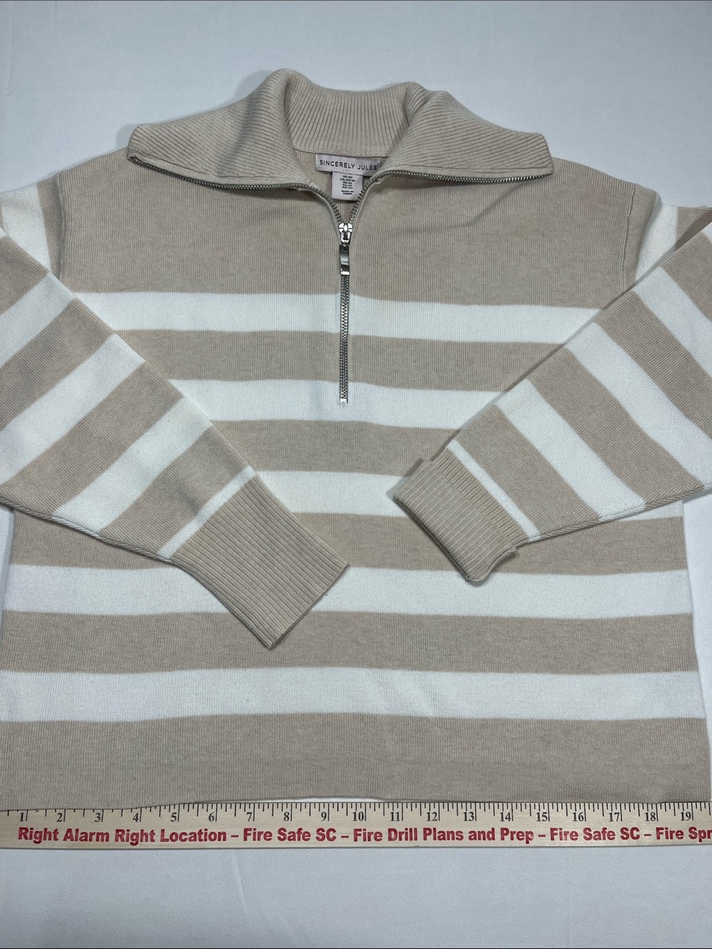 Sincerely Jules Striped Quarter Zip Sweater Beige Cream XS Knit Pullover